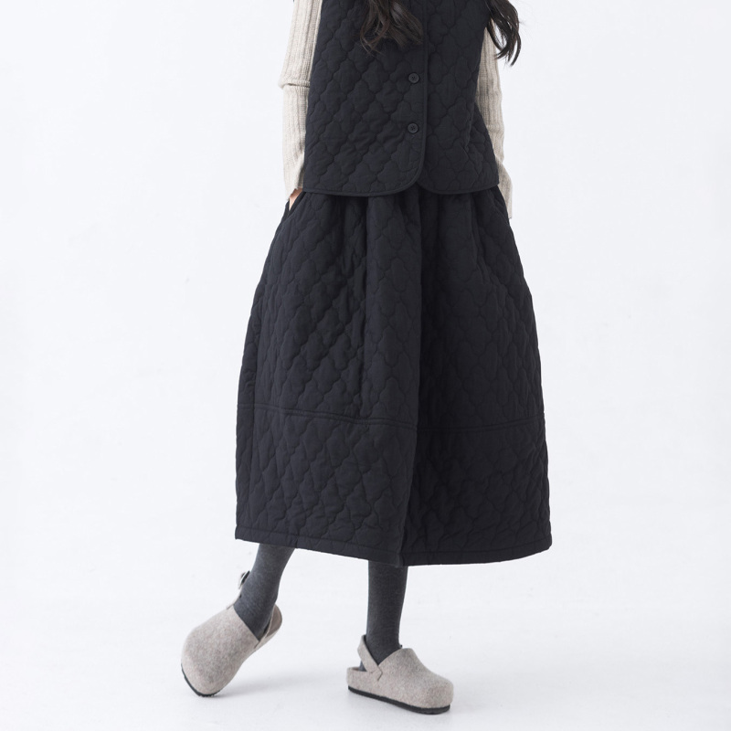 2024 Winter Large Size Loose Japanese Cotton Versatile Slim Literary Women's Floral Quilted Padded Thickened Skirt