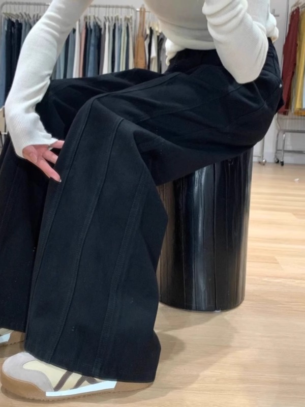 Large size black high-waisted wide-leg jeans for women in autumn and winter for fat girls mm slim loose lazy slack straight pants