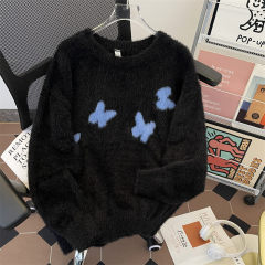 Winter trendy brand high street design niche butterfly jacquard round mink velvet sweater