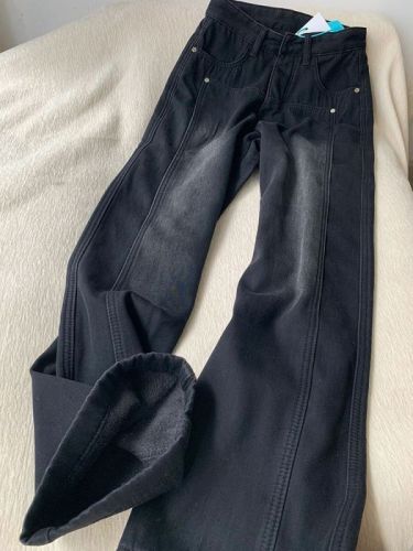 Retro thin wide-leg jeans for women 2024 spring and summer new high-waisted loose slimming straight floor-length mopping pants ins trend