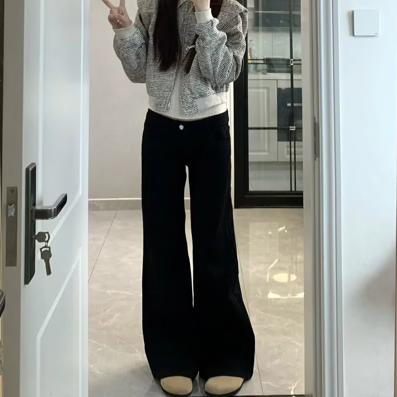 Large size S-5XL jeans straight leg loose plus velvet autumn and winter 2024 high waist slimming wide leg floor mopping pants