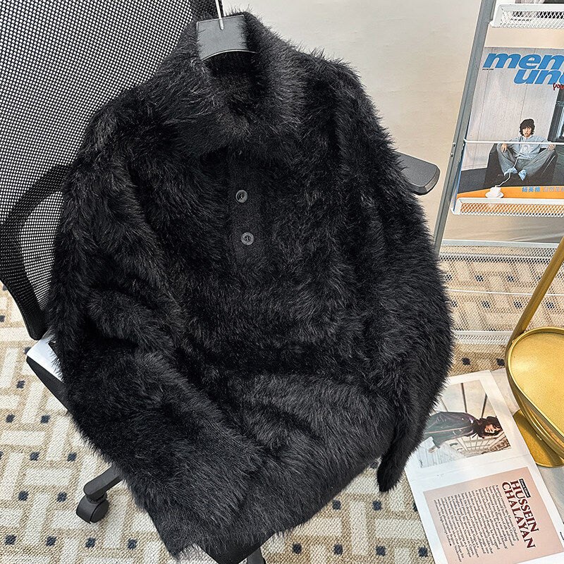 Korean style simple lazy style stand collar sweater men's loose casual warm outer wear sweater trendy
