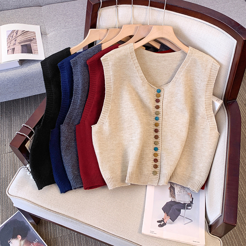 Vest Women's Vest Jacket Vest Knitted Sweater V-neck Loose Vest Cardigan Colorful Button Sweater