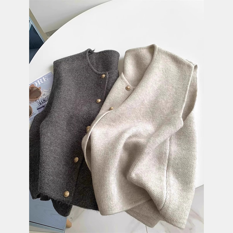Autumn outer wear Korean loose waistcoat top 2024 new design layered knitted vest for women