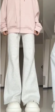 Velvet gray American micro-flare pants for women autumn and winter 2024 new high-waisted slim casual sports pants for small people