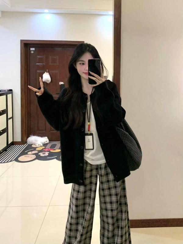 Lazy style oversize black sweater winter 2024 new style relaxed loose coat