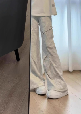 Three-dimensional waistband American retro high street gray sweatpants for women spring and autumn 2024 floor-length wide-leg sweatpants