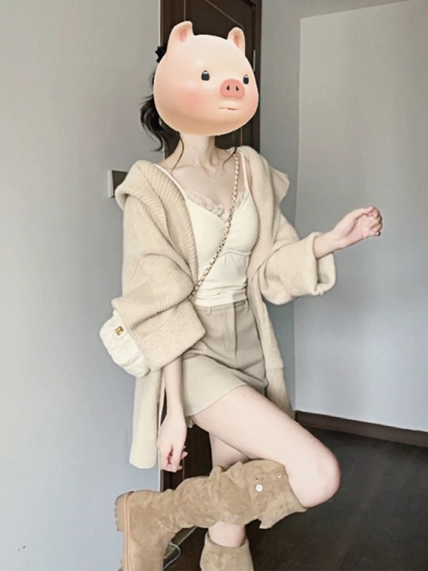 Apricot loose soft waxy outer sweater knitted cardigan Korean atmosphere top autumn and winter women's clothing 2024 new style