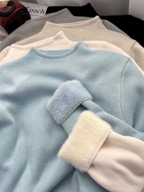 Soft sweater half turtleneck bottoming shirt for women autumn and winter thickened one-piece velvet knitted warm top