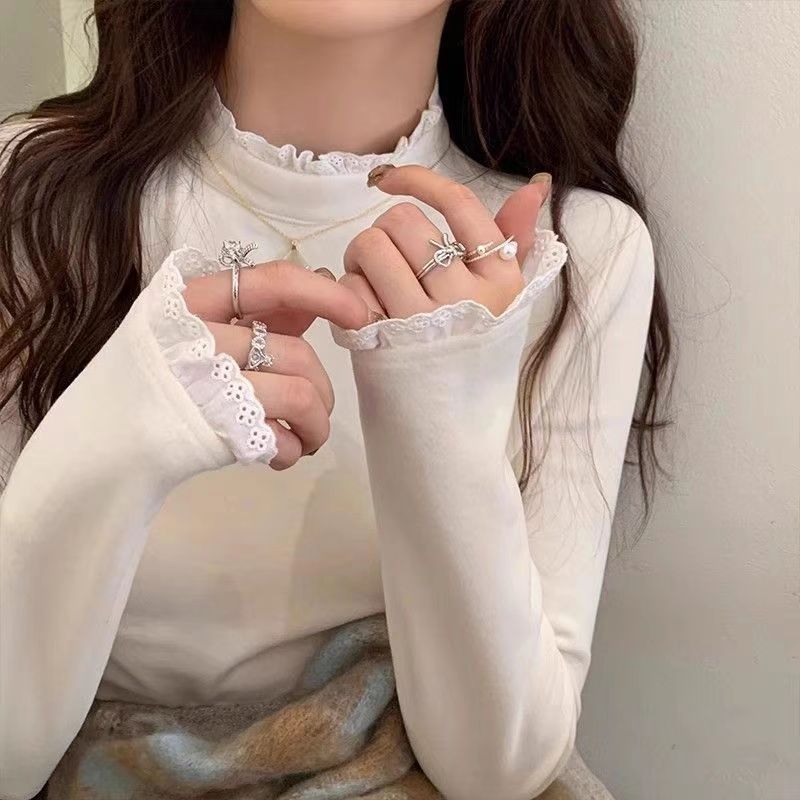 Xiaoxiangfeng long-sleeved T-shirt for women 2024 autumn and winter new half turtleneck bottoming shirt slim fit inner top