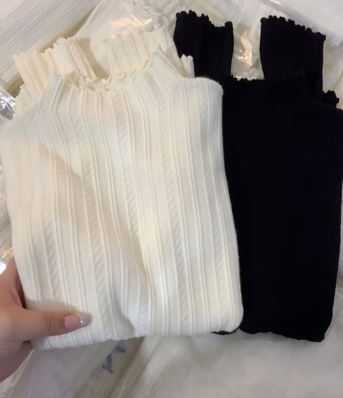 Fungus edged half turtleneck bottoming shirt for women in spring and autumn, fashionable and stylish bottoming sweater for women, slimming tops for women