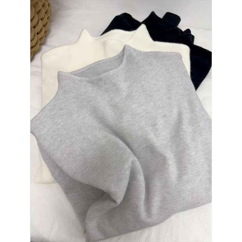 Beautiful stand-up collar, half turtleneck, slim fit, long-sleeved sweater for women, autumn and winter top, soft waxy sweater, bottoming shirt