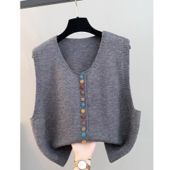 Cashmere knitted vest for women 2024 autumn new style V-neck loose fashion vest cardigan vest jacket top