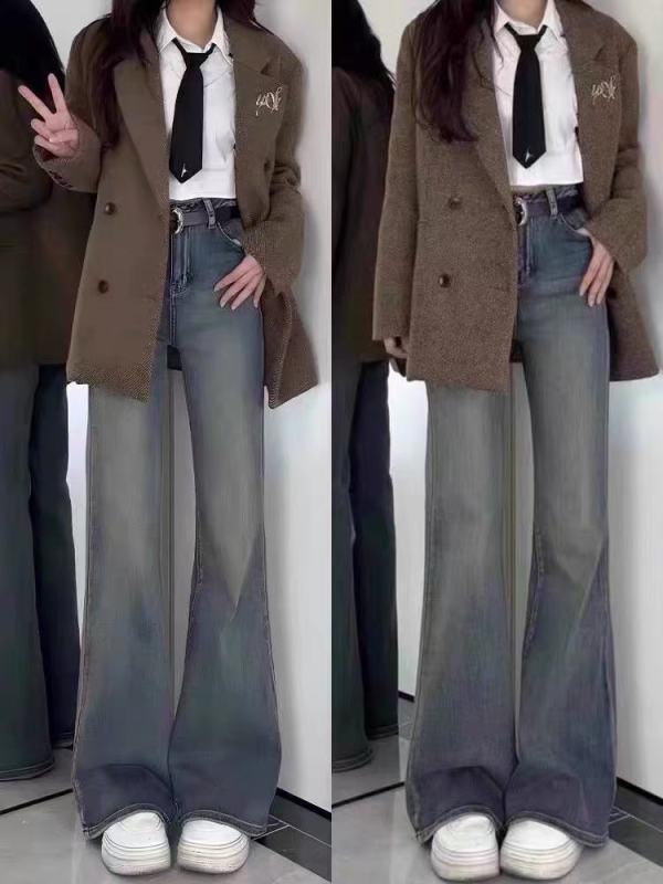 Spring non-legged bell bottoms, large size jeans for women, high waist slimming, slightly flared wide leg trousers