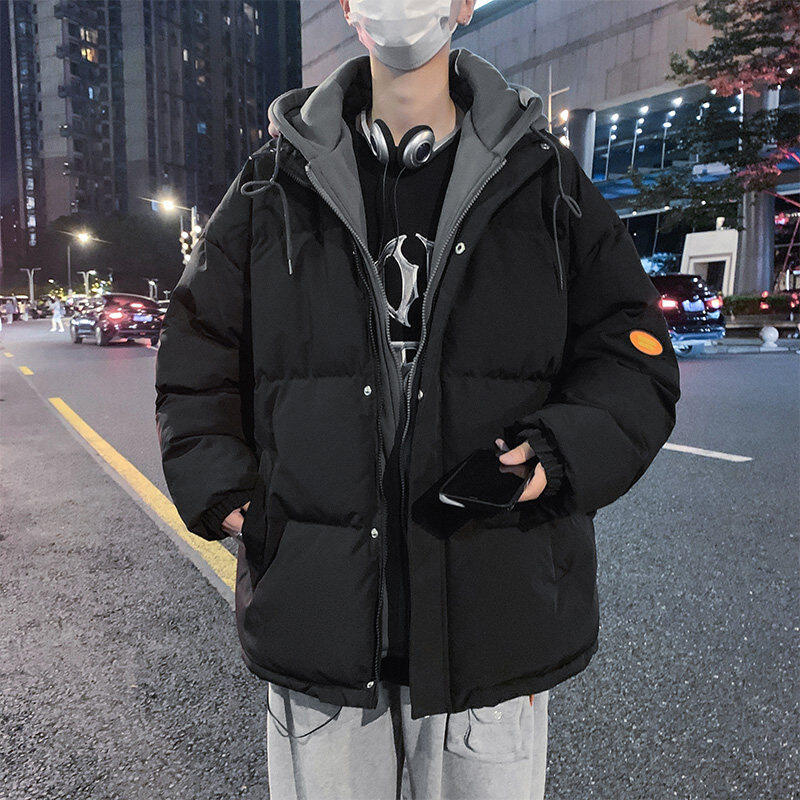 Fake two piece cotton coat men's hooded thickened cotton coat