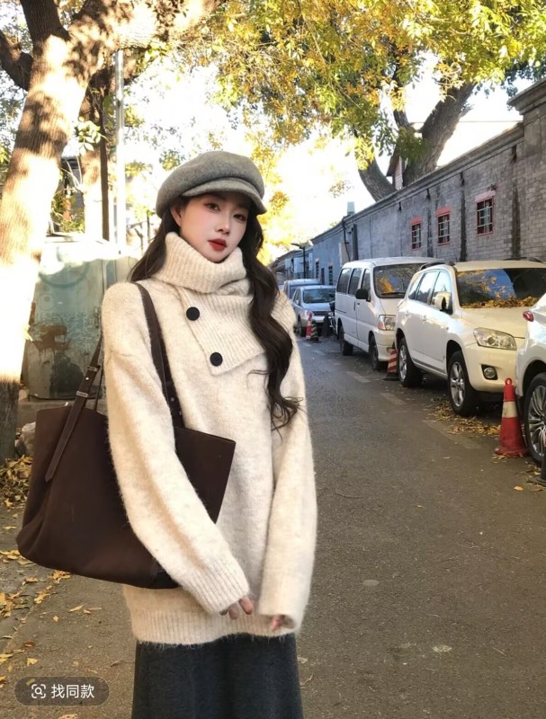 Christmas and New Year red detachable scarf sweater for women in winter, unique and super good-looking knitted western style chic top jacket