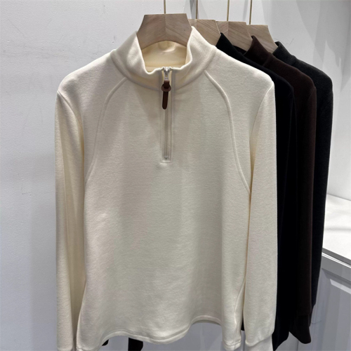 Korean German velvet half-zip stand-collar long-sleeved T-shirt for women autumn and winter slim-fitting Korean style inner layering shirt thickened top trendy