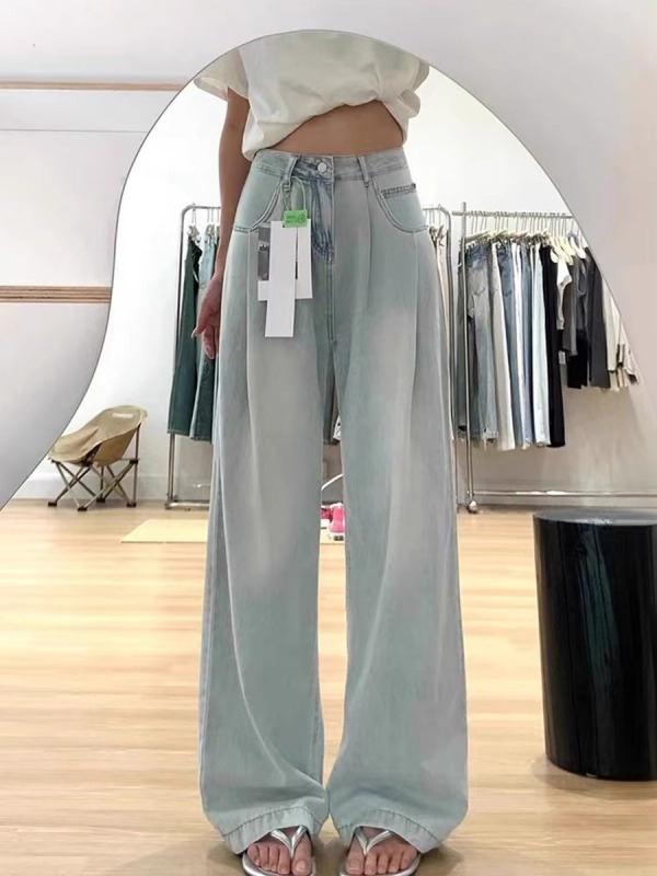 Plus size women's Tencel jeans women's summer thin loose slimming ice silk high waist straight wide leg floor mopping trousers