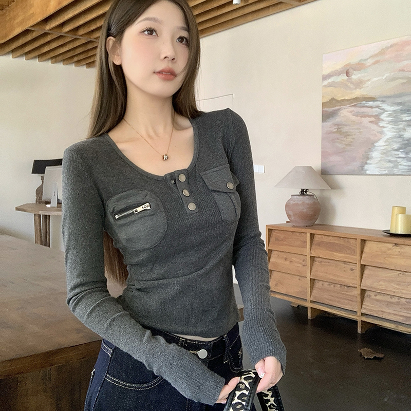Large size fat mm tops for women in autumn and winter with design sense of inner layering shirt T-shirt M-4XL