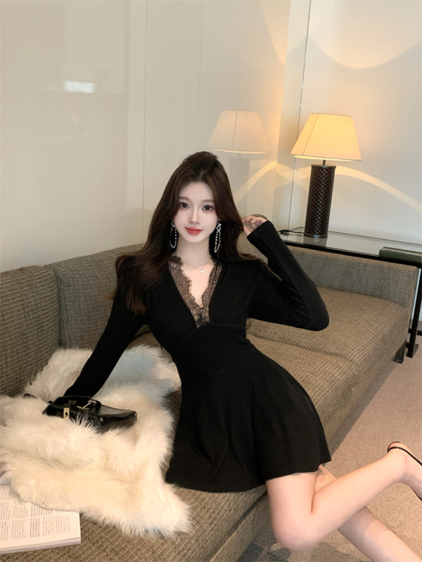 Lace knitted dress for women, pure desire, slightly fat temperament, slimming