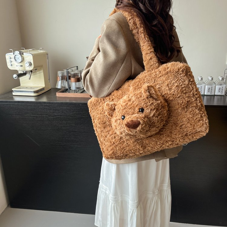 Autumn and winter popular niche cute doll shoulder bag for women 2024 new commuter casual large-capacity backpack furry bag