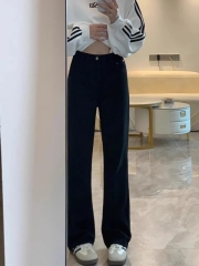 Black straight jeans for women in autumn new style for fat girls mm pear-shaped figure high waist loose slimming wide leg trousers