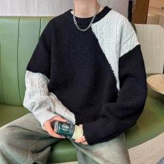 Temperament and versatile autumn and winter splicing sweater men's round neck pullover color matching simple and exquisite casual couple sweater