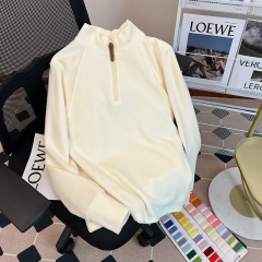 280g German velvet bottoming shirt for women with stand collar autumn and winter trendy zipper short solid color trendy warm top long-sleeved T-shirt