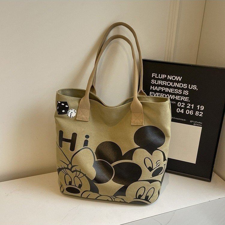 Large-capacity fashionable and versatile cute cartoon Mickey canvas bag for women 2024 autumn and winter new shoulder tote bag