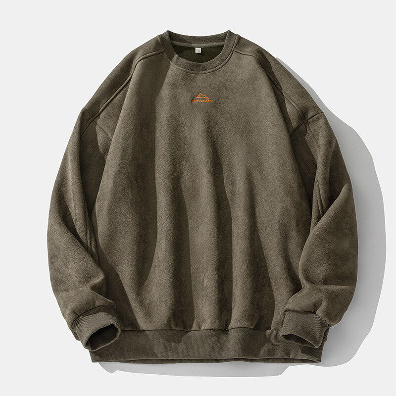 350g suede round neck sweatshirt men's autumn and winter Japanese style embroidered top jacket