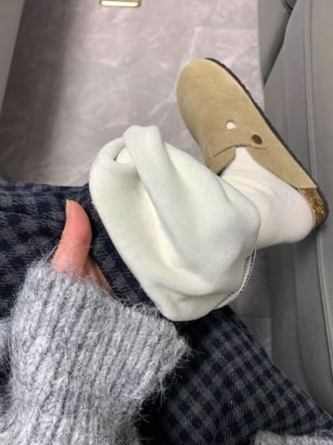 Retro contrasting plaid wide-leg pants for women in autumn and winter plus velvet and thickened lazy style casual pants