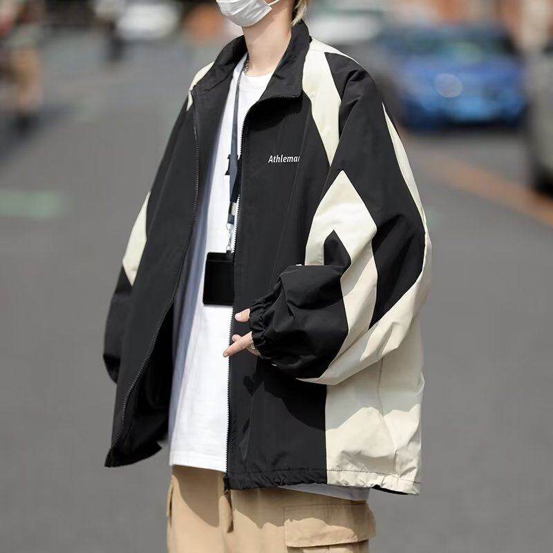 Jacket jacket for men in spring and autumn American style outdoor contrasting color splicing handsome high-end trendy brand loose casual jacket