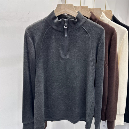 Korean German velvet half-zip stand-collar long-sleeved T-shirt for women autumn and winter slim-fitting Korean style inner layering shirt thickened top trendy