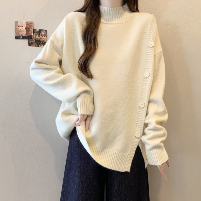 Large size half turtleneck sweater for women in autumn and winter new style fat mm loose slimming top bottoming sweater