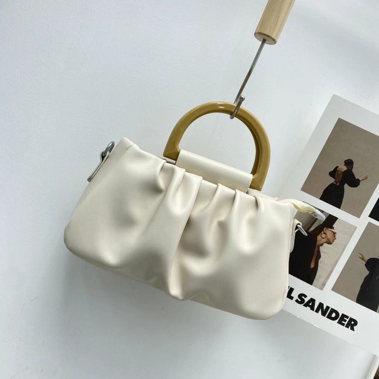 2024 Korean version of the new wooden handle pleated cloud small handbag women's shoulder crossbody mini bag