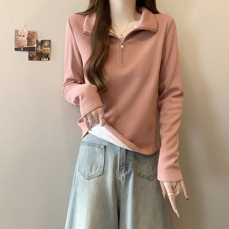 Spot 2024 autumn and winter new fat mm plus velvet and thickened warm shoulder long-sleeved bottoming shirt high-neck top
