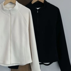 Ready stock ~ Large size autumn and winter women's fashionable stand-up collar figure-showing double-sided velvet long-sleeved sweatshirt jacket