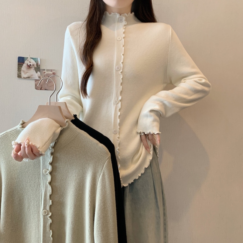 Plus size women's autumn and winter thickened half turtleneck all-in-one velvet bottoming shirt solid color earrings with inner sweater