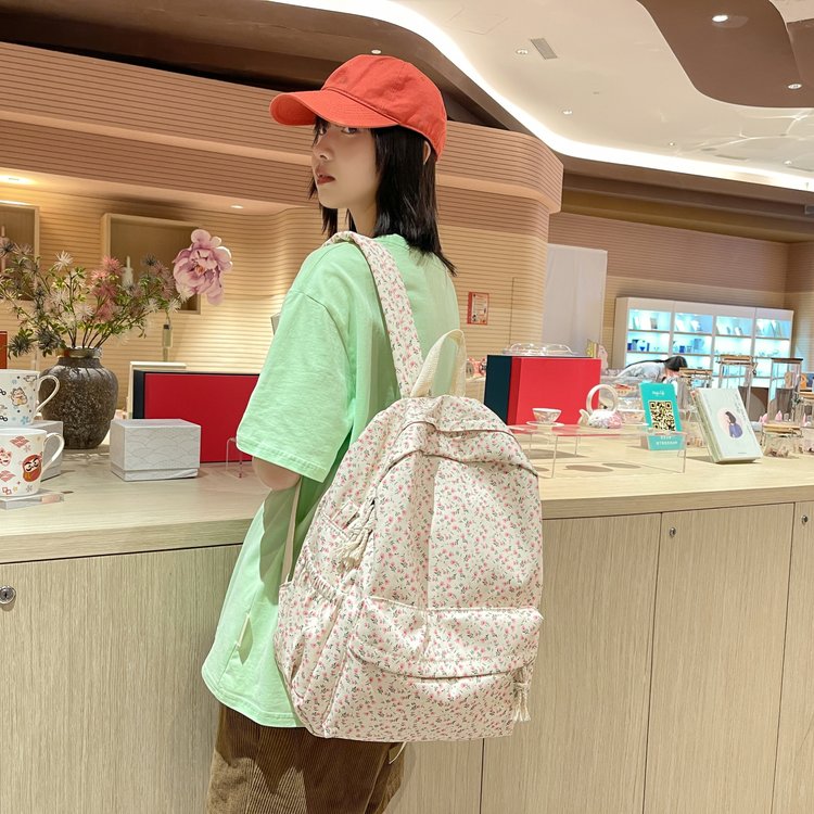 Tulip schoolbag female ins forest style versatile college style floral small fresh high school student backpack durable