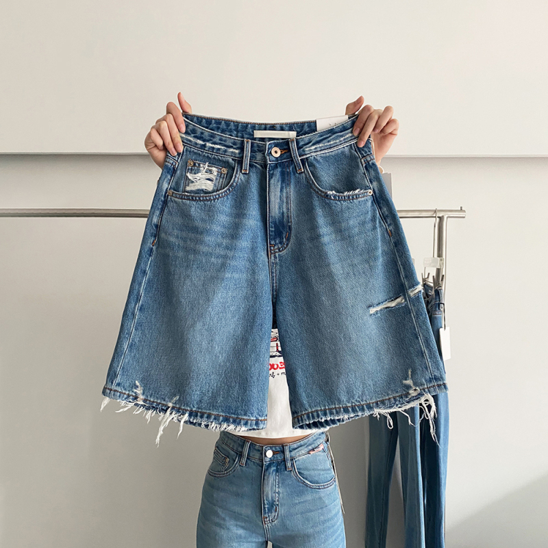 FYQ ripped denim shorts for women 2024 new high-waisted small men versatile large size fat mm summer hot pants