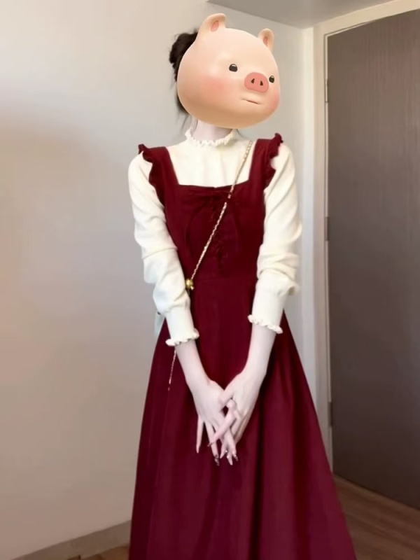 New Year's shirt, Christmas red dress, women's autumn and winter 2025 small person suspender skirt suit, high-end feel