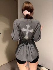 Large size fat mm design V-neck T-shirt women's waist slimming top M-4XL