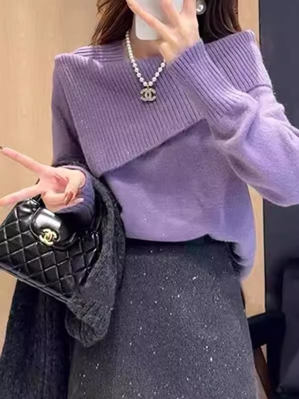 Irregular thickened one-shoulder sweater for women 2024 new hot style autumn and winter high-end western style sweater top