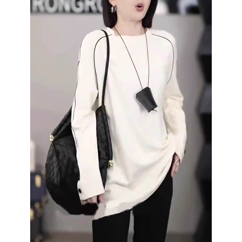 Plush velvet warm mid-length long-sleeved T-shirt 2024 autumn large size fat mm casual loose inner bottoming shirt top