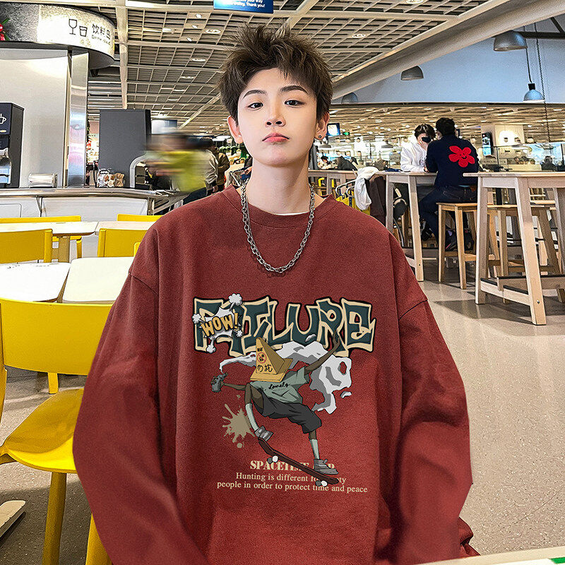 Autumn American printed loose round neck bottoming shirt long-sleeved T-shirt casual couple tops