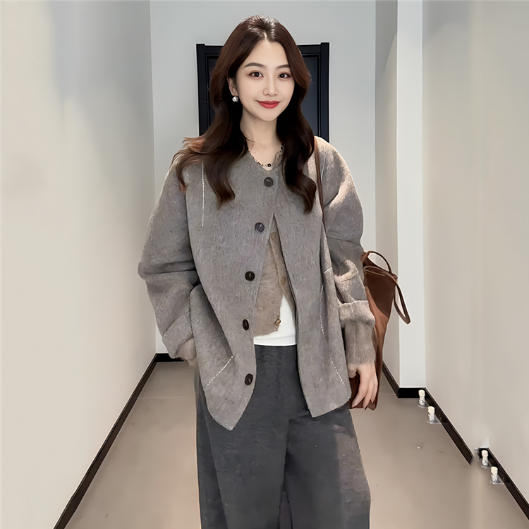 Large size high-end double-sided coat warm sweater jacket women's autumn and winter new fat mm loose slim cardigan top
