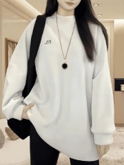 Double-sided velvet thickened half turtleneck sweatshirt 2024 autumn and winter large size fat mm medium-length fashionable and versatile long-sleeved top