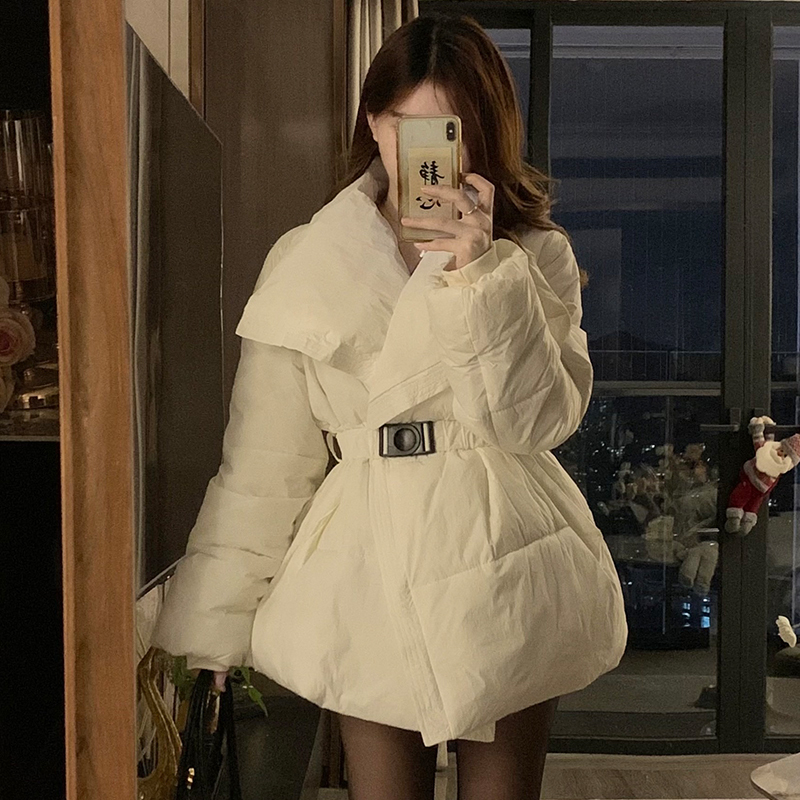 Design niche large lapel cotton coat for women 2024 winter Korean style waist slimming warm bread coat
