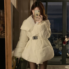 Design niche large lapel cotton coat for women 2024 winter Korean style waist slimming warm bread coat