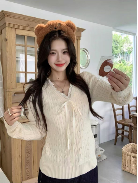 Twist sweater for women 2024 autumn and winter new style lazy style fake two-piece stitched high-end knitted sweater